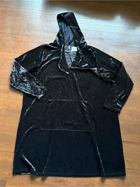 Torrid CRUSHED VELOUR HOODIE LOUNGE DRESS BLACK Plus Size 4x NWT